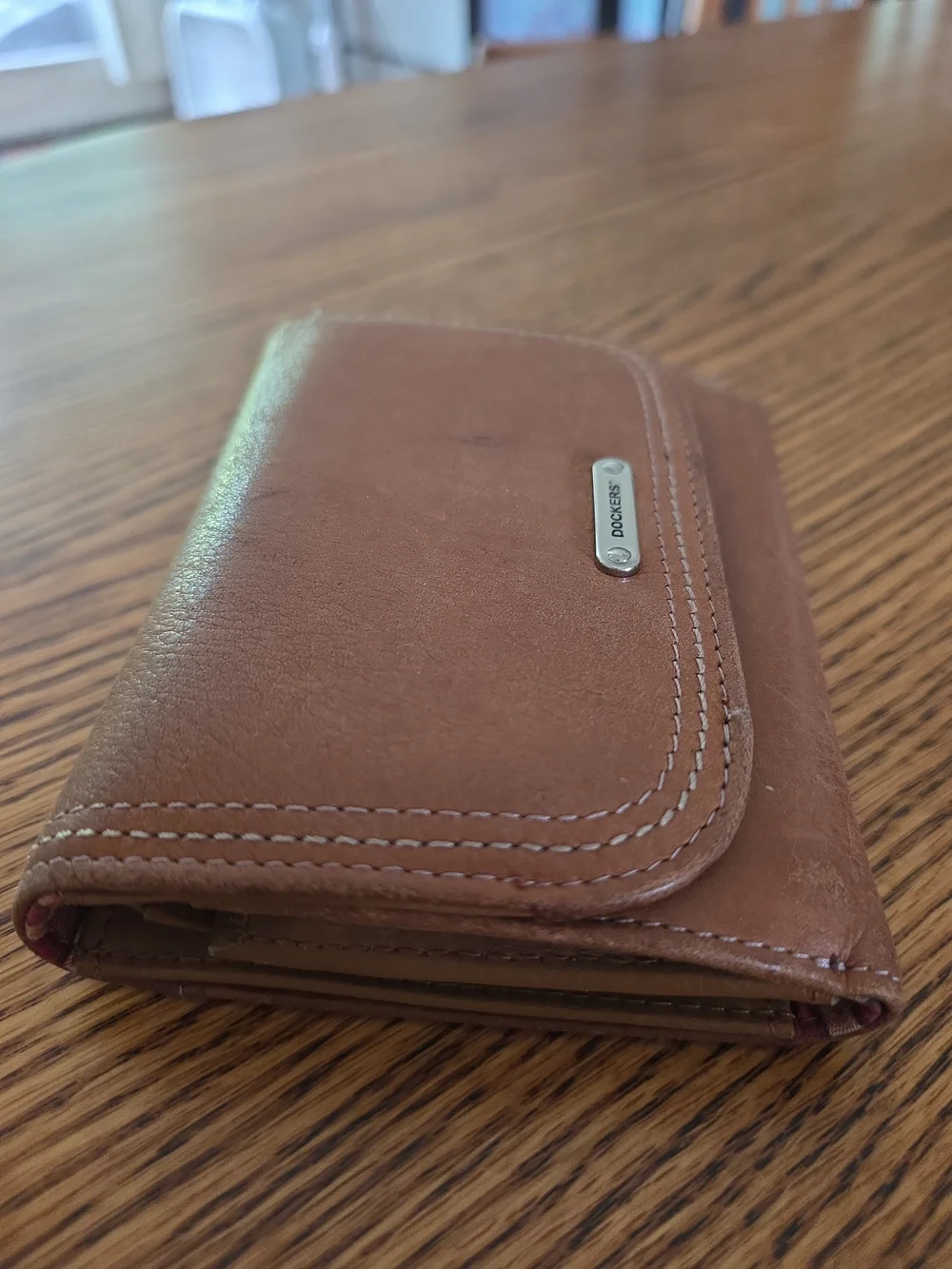 Vtg Dockers L Brown Genuine Leather Women's Trifold Organizer Credit Card Wallet